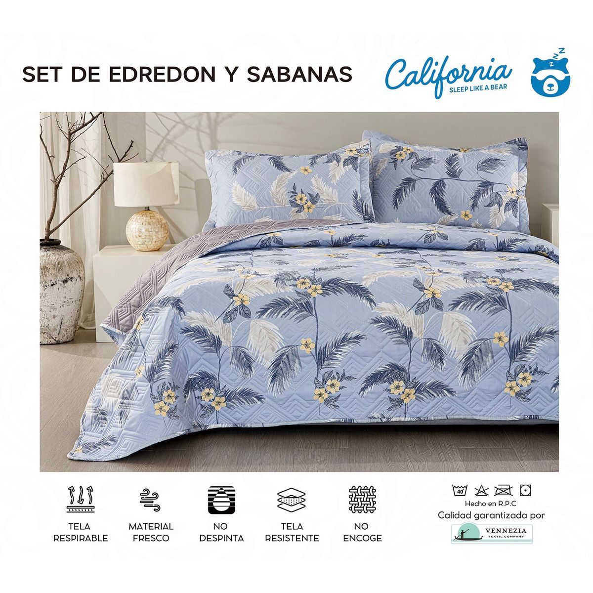 MINGDA - Set de Cubrecama + Juego de sabanas + fundas  2 Pz 100% Algodón