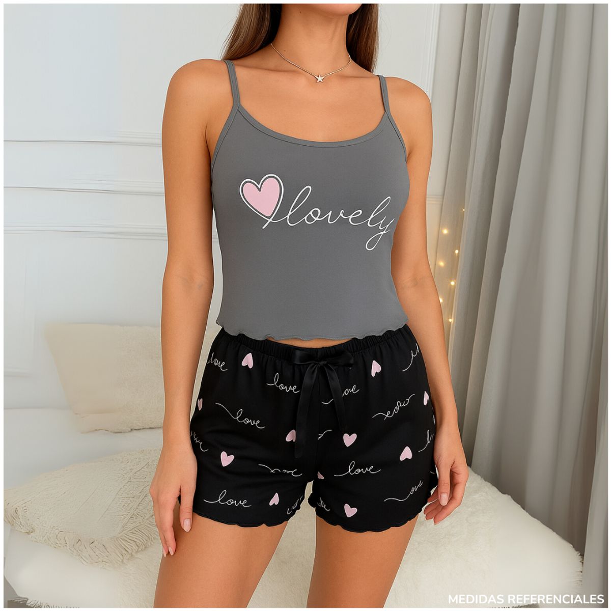 INSPIRA MARKET - Pijama Verano 2 piezas Diseño Gatito Corazon