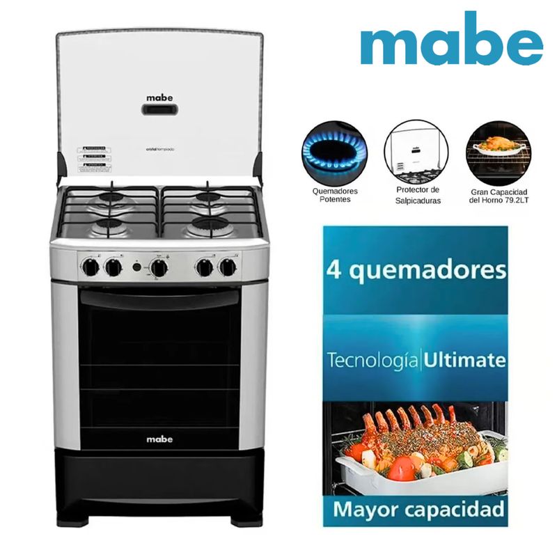 MABE - Cocina MABE CMP6014AG1 4 Quemadores Silver