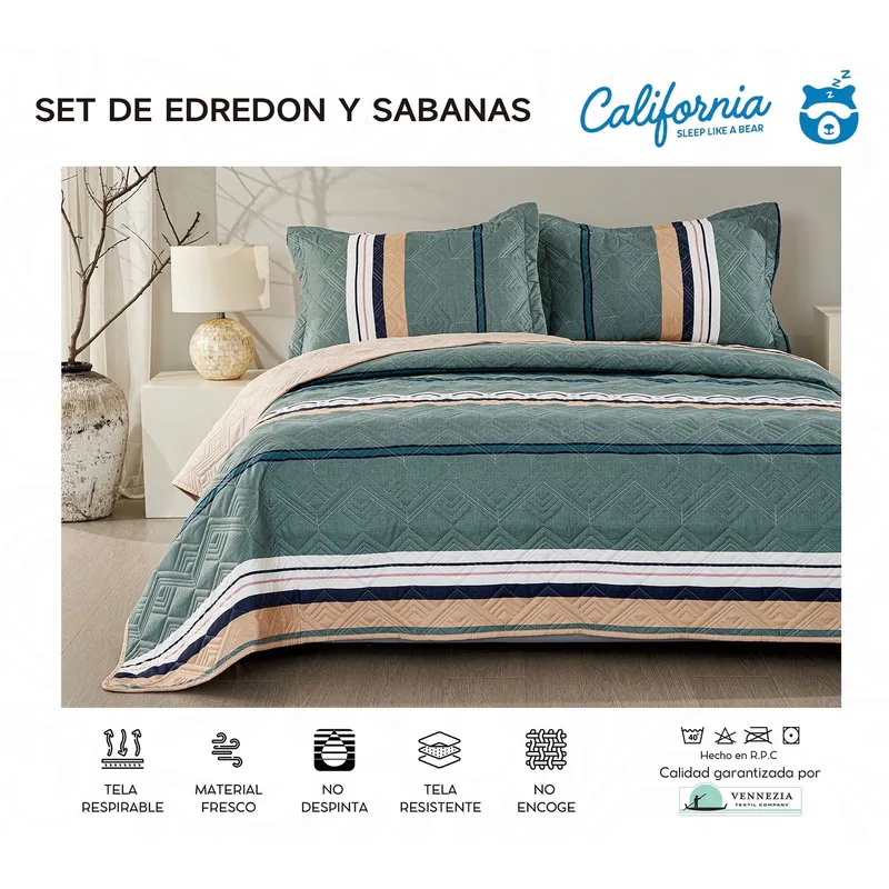 MINGDA - Set de Cubrecama + Juego de sabanas + fundas  2 Pz 100% Algodón