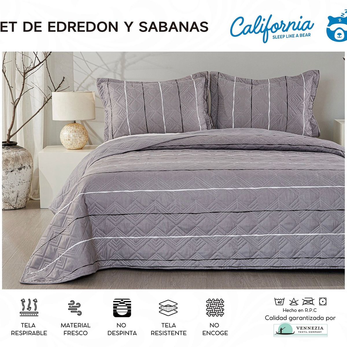 MINGDA - Set de Cubrecama + Juego de sabanas + fundas  2 Pz 100% Algodón