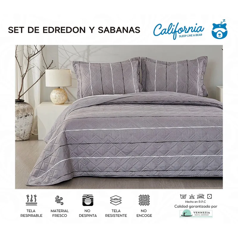 MINGDA - Set de Cubrecama + Juego de sabanas + fundas  2 Pz 100% Algodón