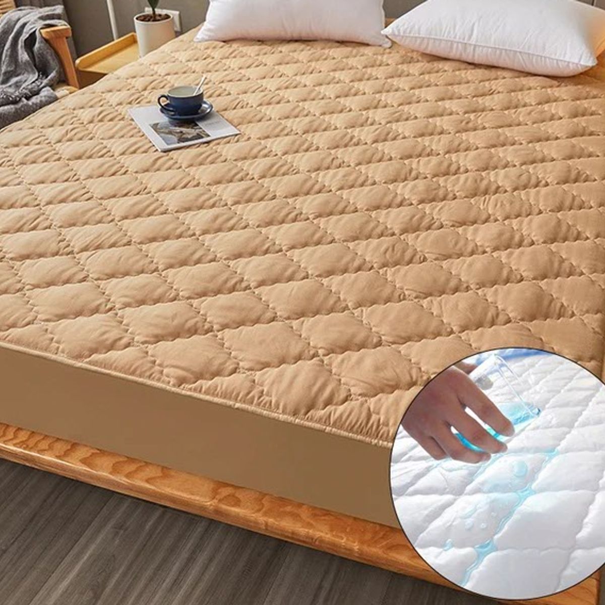 GENERICO - PROTECTOR DE COLCHÓN IMPERMEABLE ANTIÁCAROS BEIGE QUEEN DYV