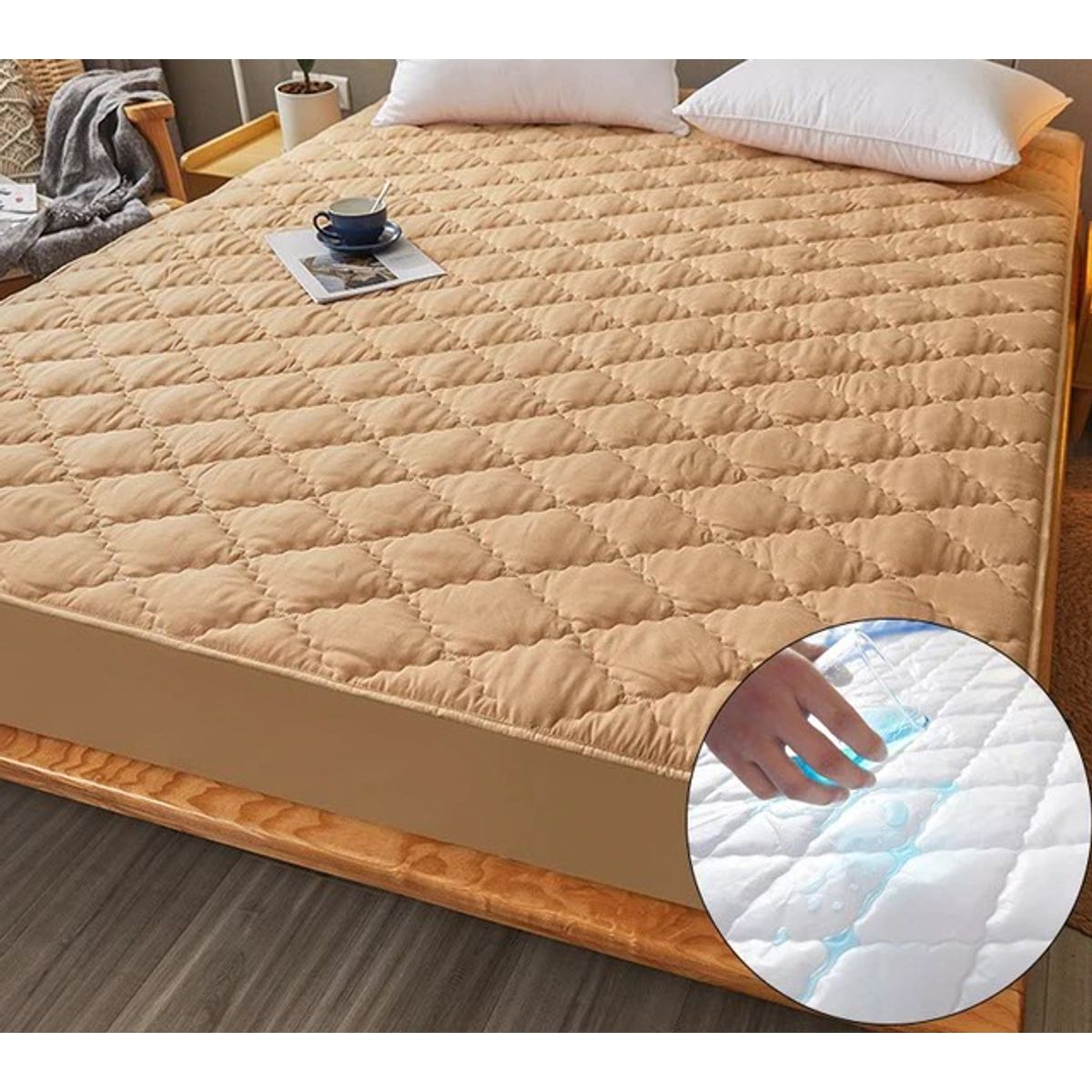 GENERICO - PROTECTOR DE COLCHÓN IMPERMEABLE ANTIÁCAROS BEIGE QUEEN DYV