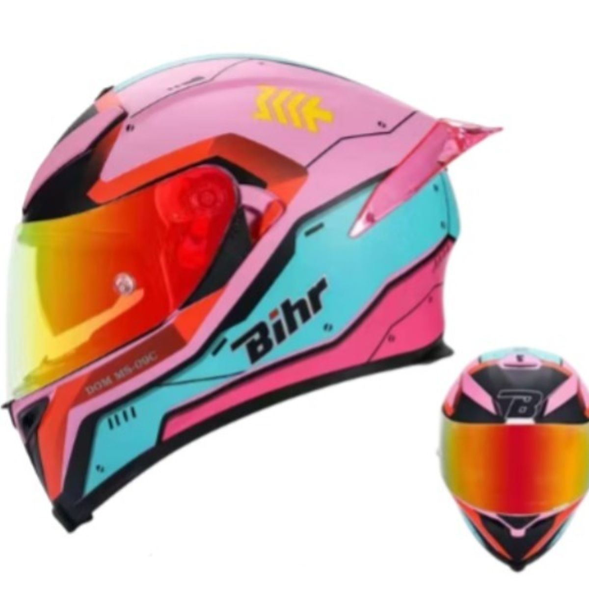 CES - CASCO MOTO BIHR ROSA VERDE MATE DOBLE CERTIFICADO