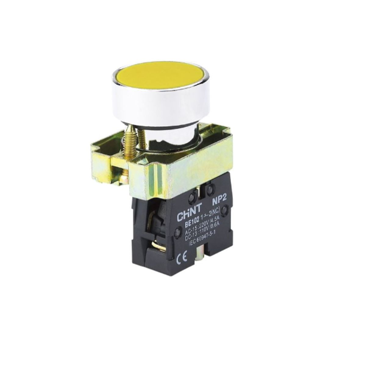CHINT - INTERRUPTOR DE BOTON O PULSADOR METALICO RASANTE AMARILLO Ø22Mm 1NC