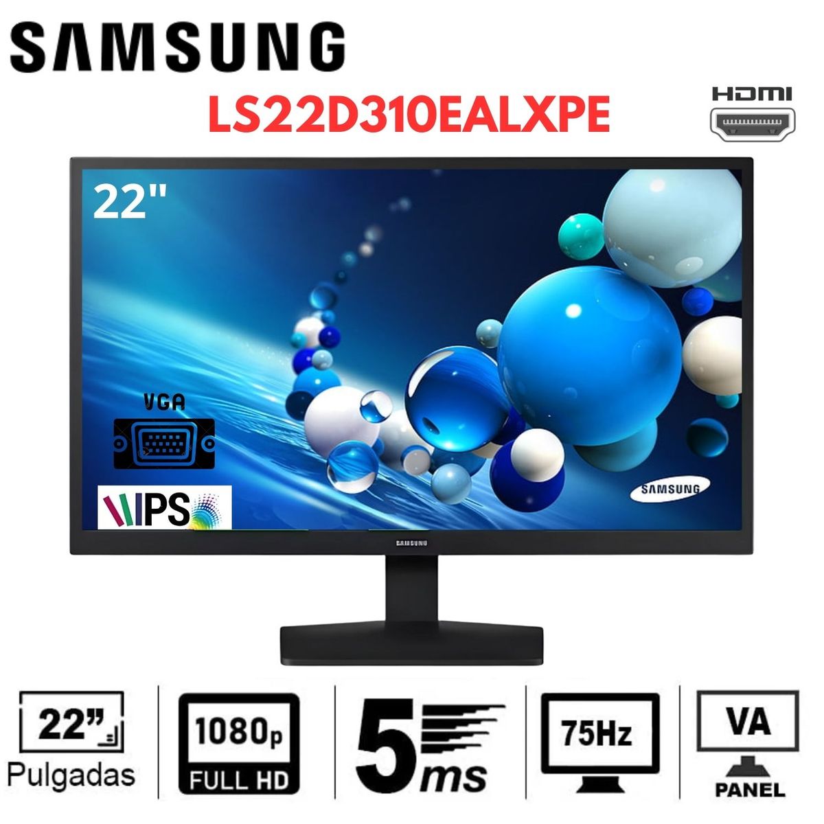 SAMSUNG - Monitor Samsung LS22D310EALXPE Full HD VA HDMI 75Hz 5ms