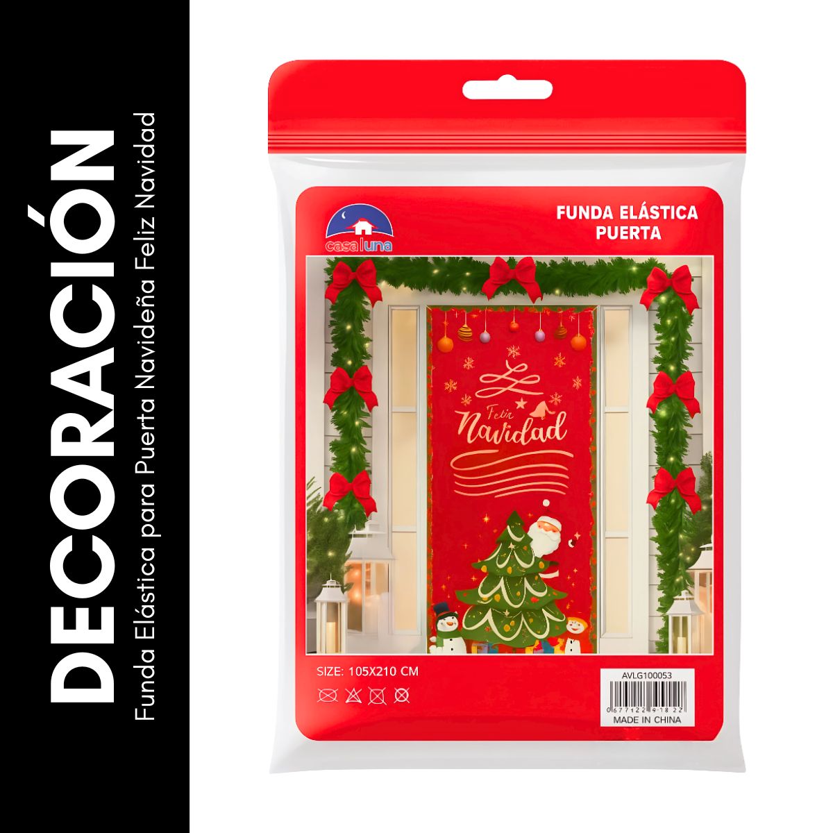 GENERICO - Funda Elástica para Puerta Navideña Feliz Navidad