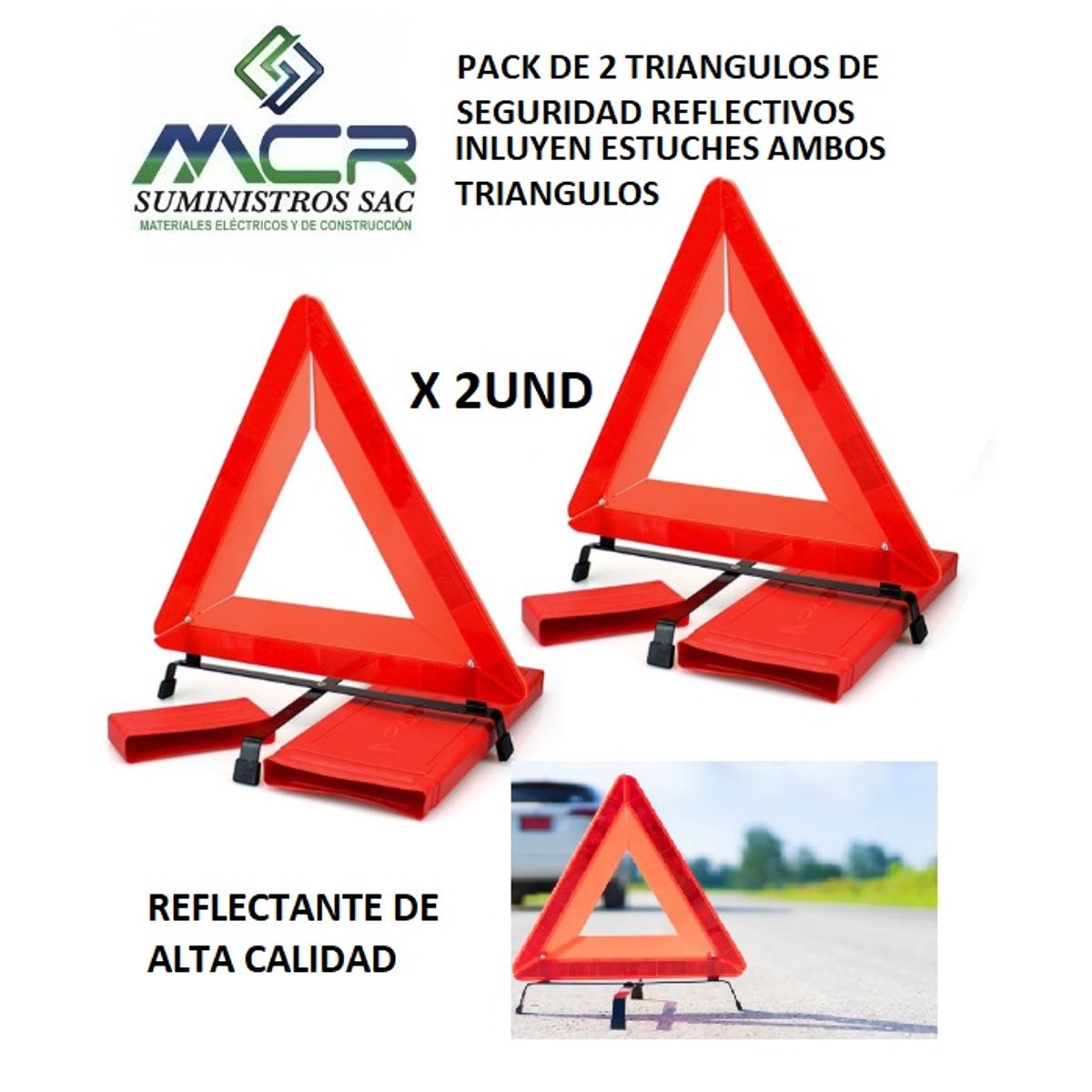 GENERICO - Triangulo de Seguridad Reflectivo plegable de 43cm x 2und