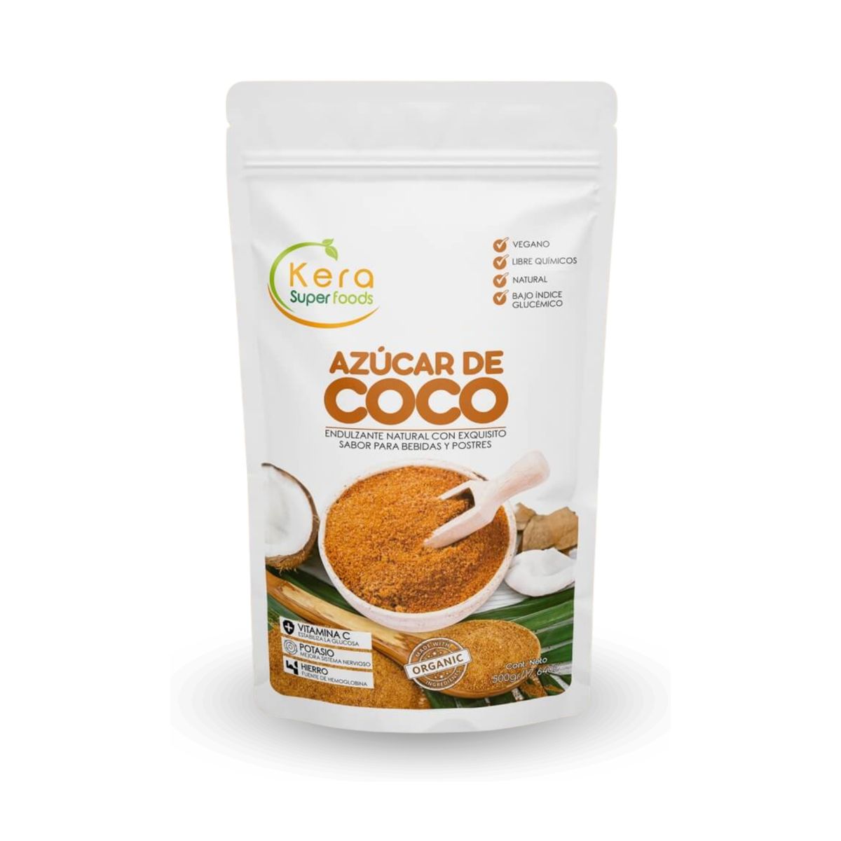 KERA SUPERFOODS - AZUCAR DE COCO 500GR  ENDULZANTE NATURAL - KERA SUPERFOODS
