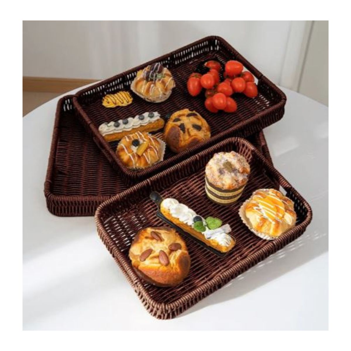 GENERICO - Set 3 Canasta De Plastico Trenzado Rectangular 40cm