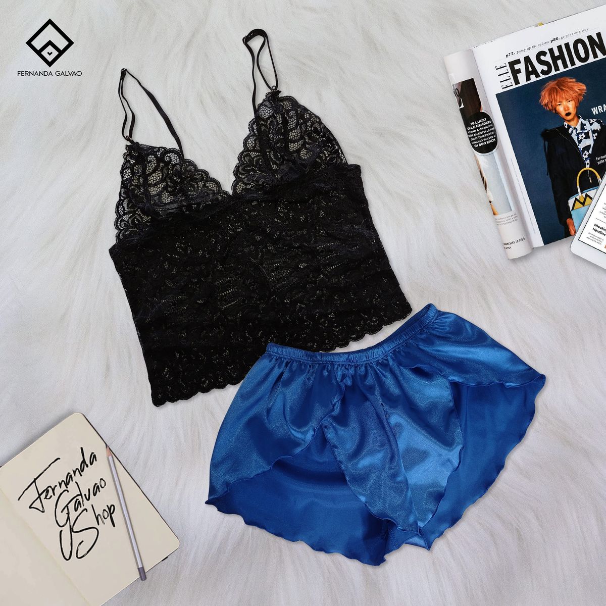 GENERICO - Conjunto Pijama Short Satin y Bralette Encaje