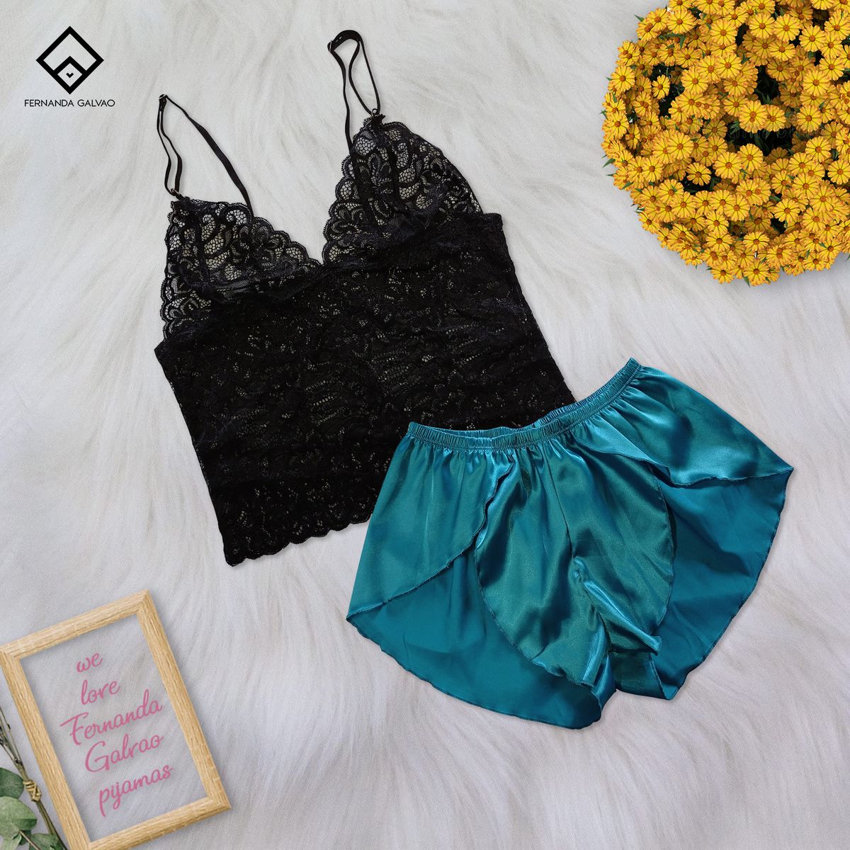 GENERICO - Conjunto Pijama Short Satin y Bralette Encaje