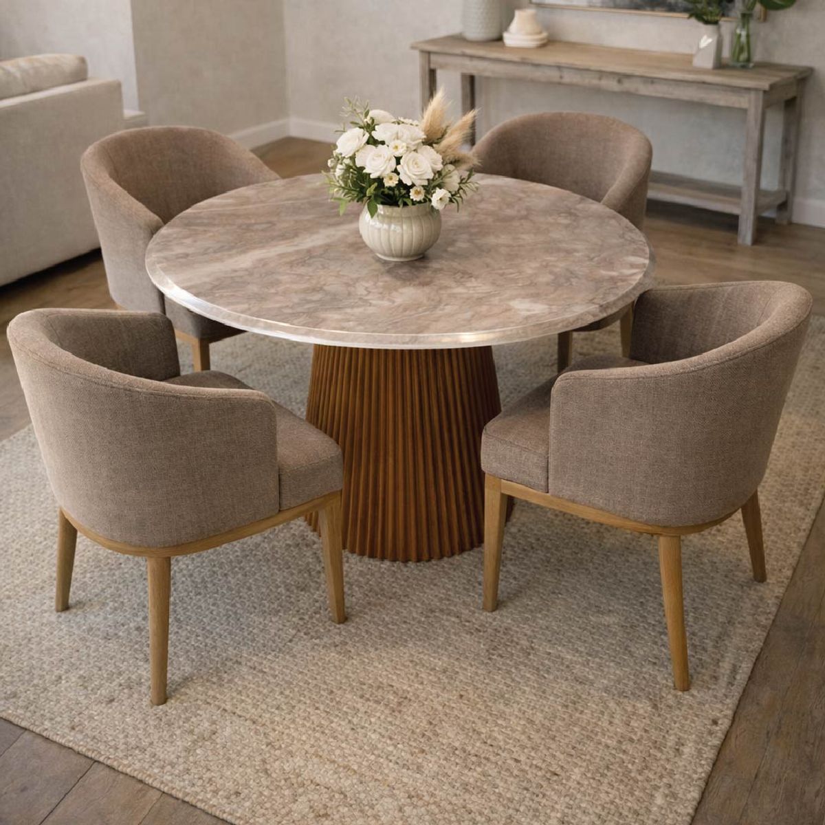 NOEL - Mesa de Comedor de Mármol Natural Travertino Redonda 100cm  Noel Deco