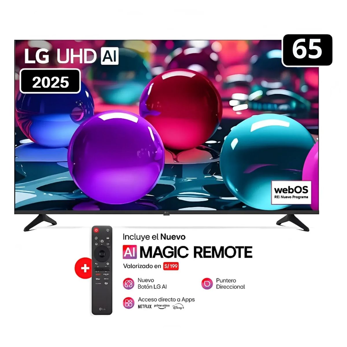LG - Televisor LG 65 Smart TV 4K UHD AI ThinQ 65UA7300PSB + MAGIC