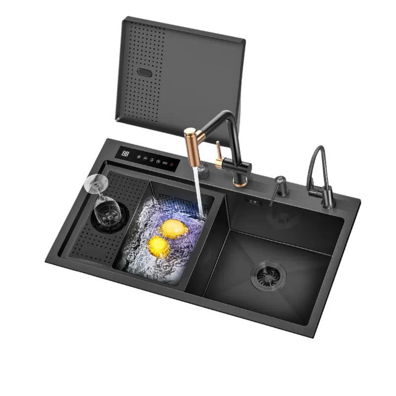 FRATELLI - LAVADERO INTELIGENTE CON FUNCIÓN HYDRO PURIFICACIÓN NEGRO CON MEZCLADORA