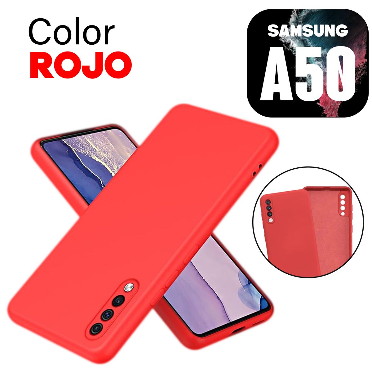 GENERICO - Silicone Case Compatible para Samsung A50 Color Rojo Con Marca
