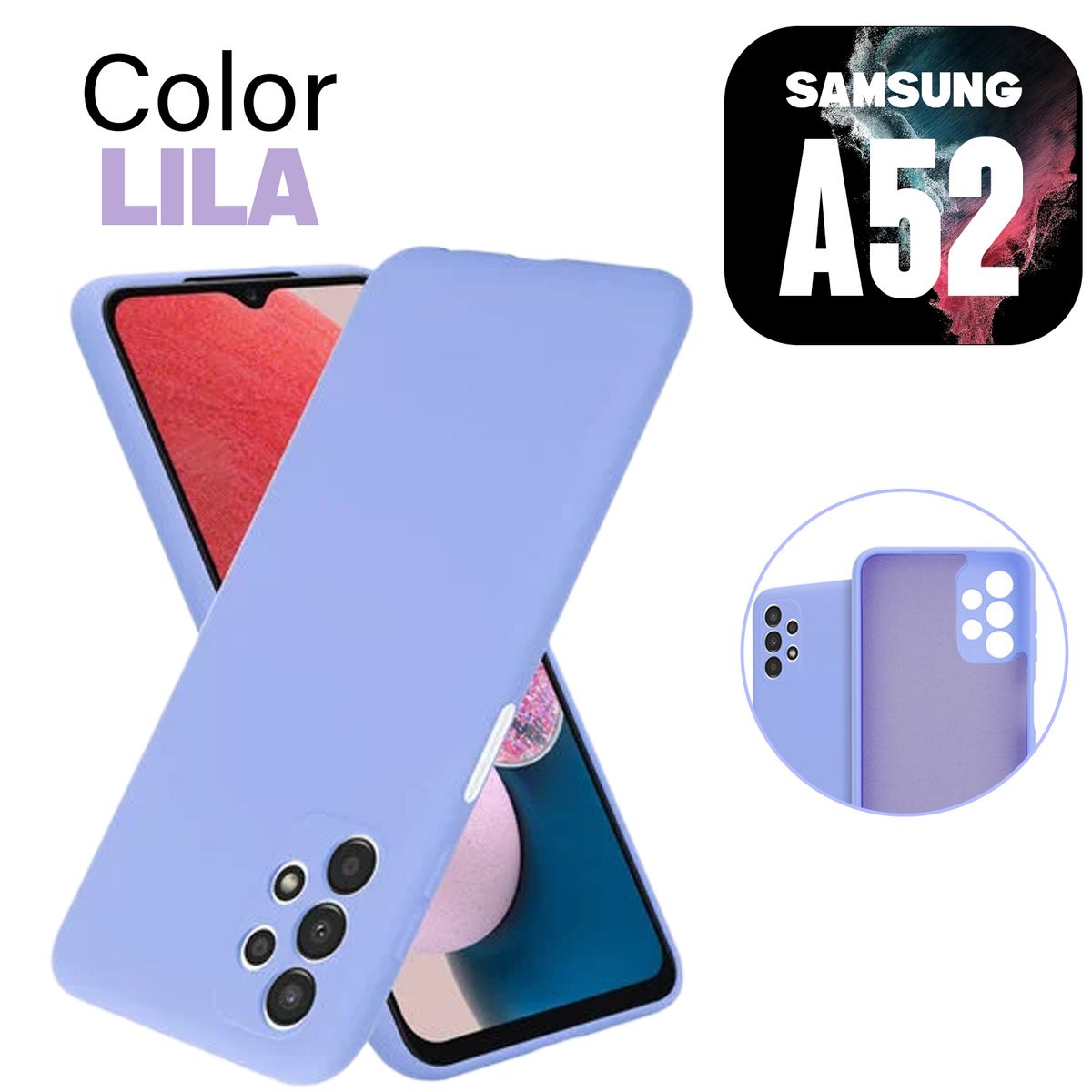 GENERICO - Silicone Case Compatible para Samsung A52 Color Negro Con Marca
