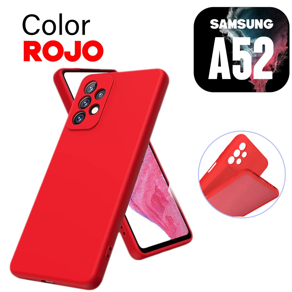 GENERICO - Silicone Case Compatible para Samsung A52 Color Rojo Con Marca