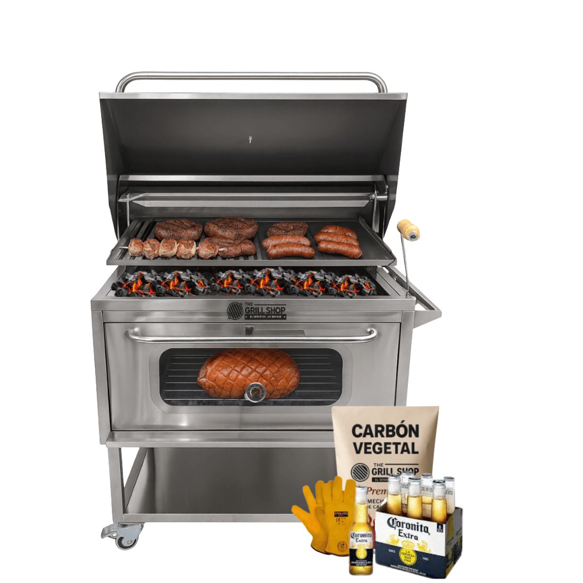 THE GRILL SHOP - Caja China Horno Premium con Tapa Americana Acero Inox -THE GRILL SHOP