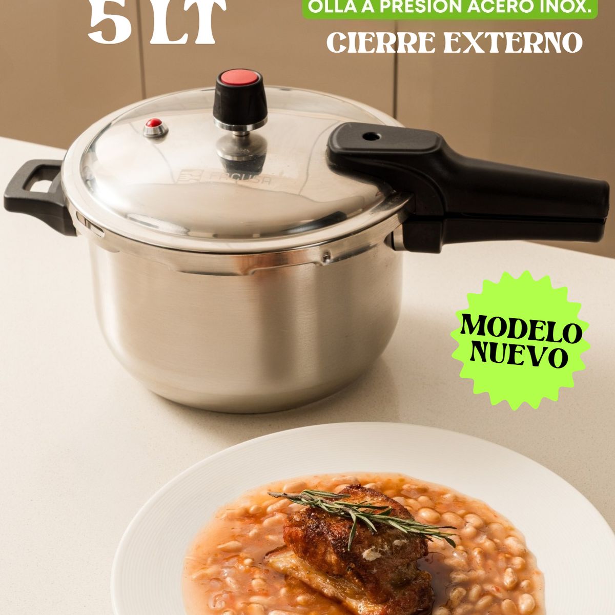 FACUSA - OLLA A PRESIÓN 5 LT C AI CIERRE EXTERNO  ACERO INOXIDABLE FACUSA