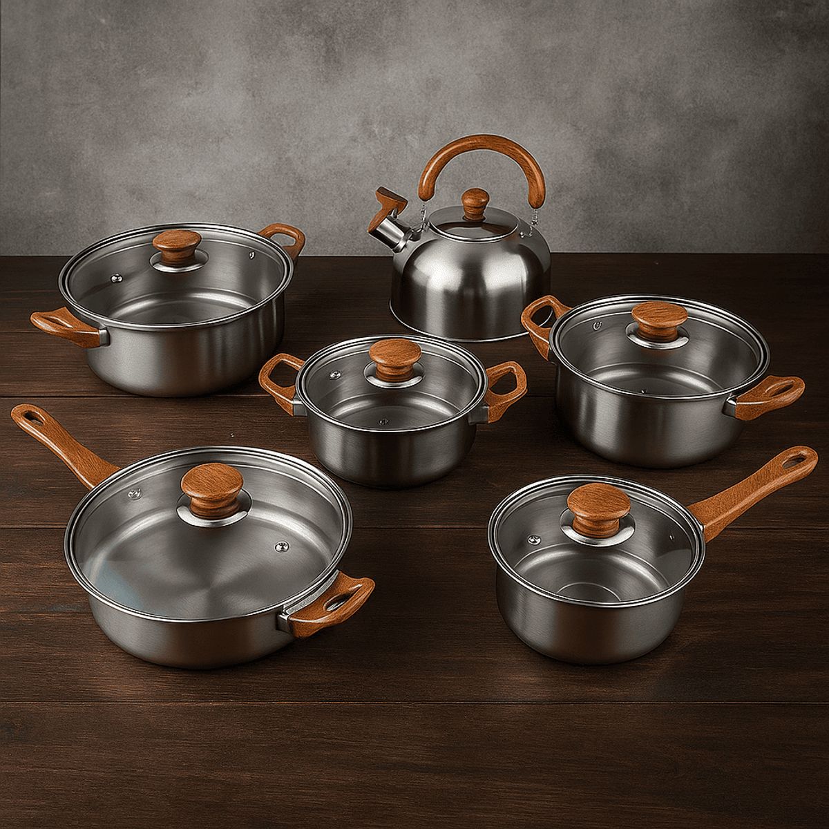 GENERICO - JUEGO DE OLLAS Y HERVIDOR DE ACERO INOXIDABLE KAISA VILLA