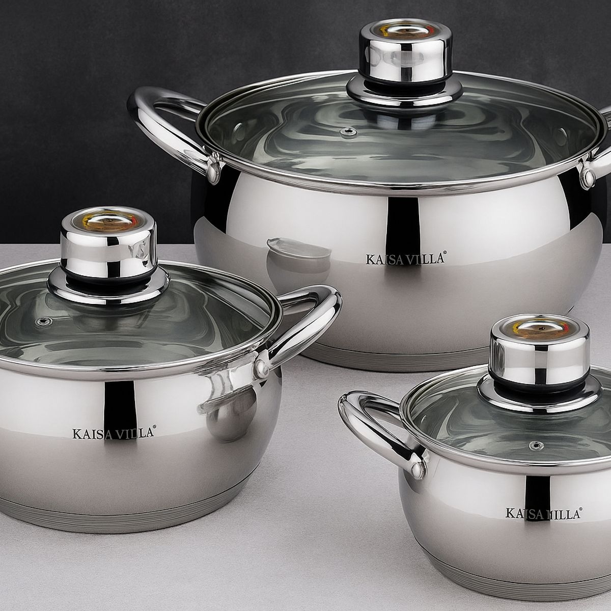 GENERICO - SET JUEGO DE OLLAS DE ACERO INOXIDABLE KAISA VILLA – 3 PIEZAS PREMIUM