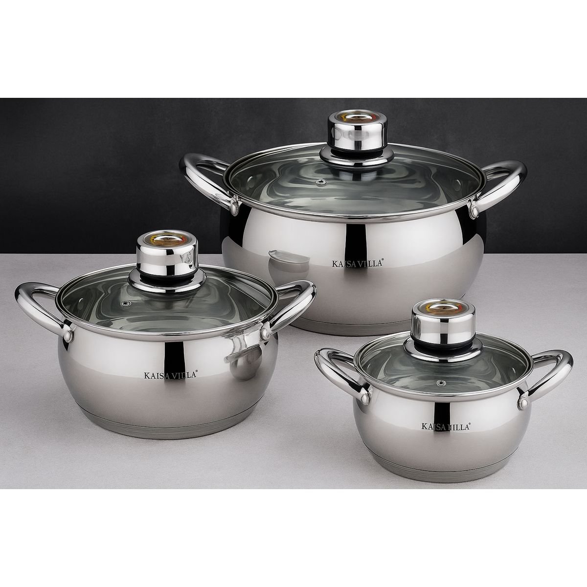 GENERICO - SET JUEGO DE OLLAS DE ACERO INOXIDABLE KAISA VILLA – 3 PIEZAS PREMIUM