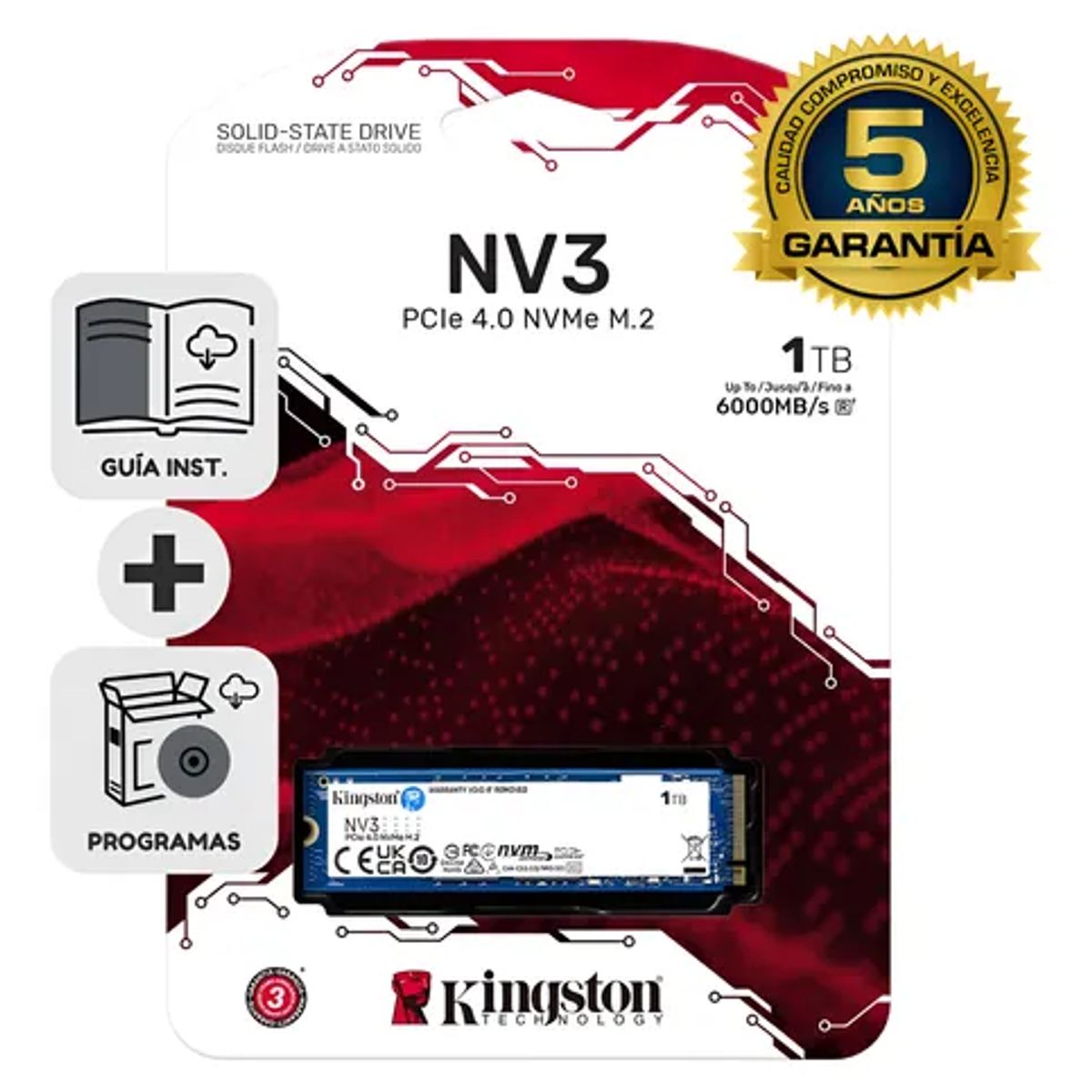 KINGSTON - DISCO SOLIDO M2 NV3 1TB NVME PCIe 4.0 6000Mb/s