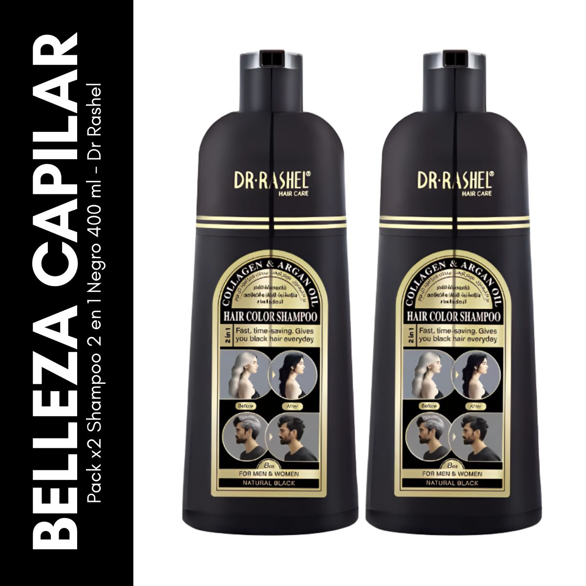 GENERICO - Pack x2 Shampoo 2 en 1 Negro 400 ml - Dr Rashel