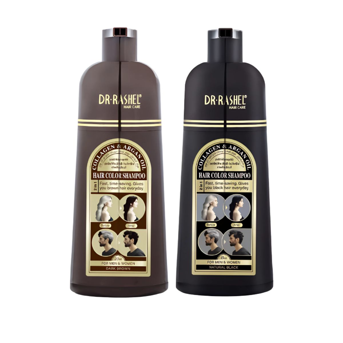 GENERICO - Pack x2 Shampoo 2 en 1 Marrón y Negro 400 ml - Dr Rashel