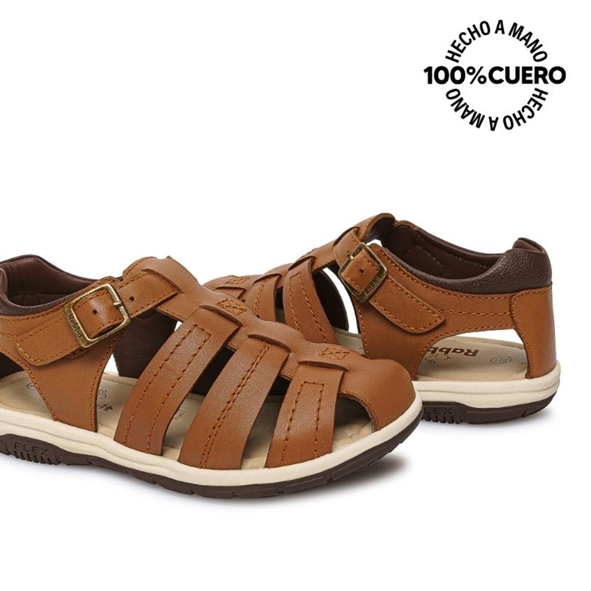 RABBIT - Sandalia Dorsay Casual ANGEL-2613 Marrón Rabbit Cuero