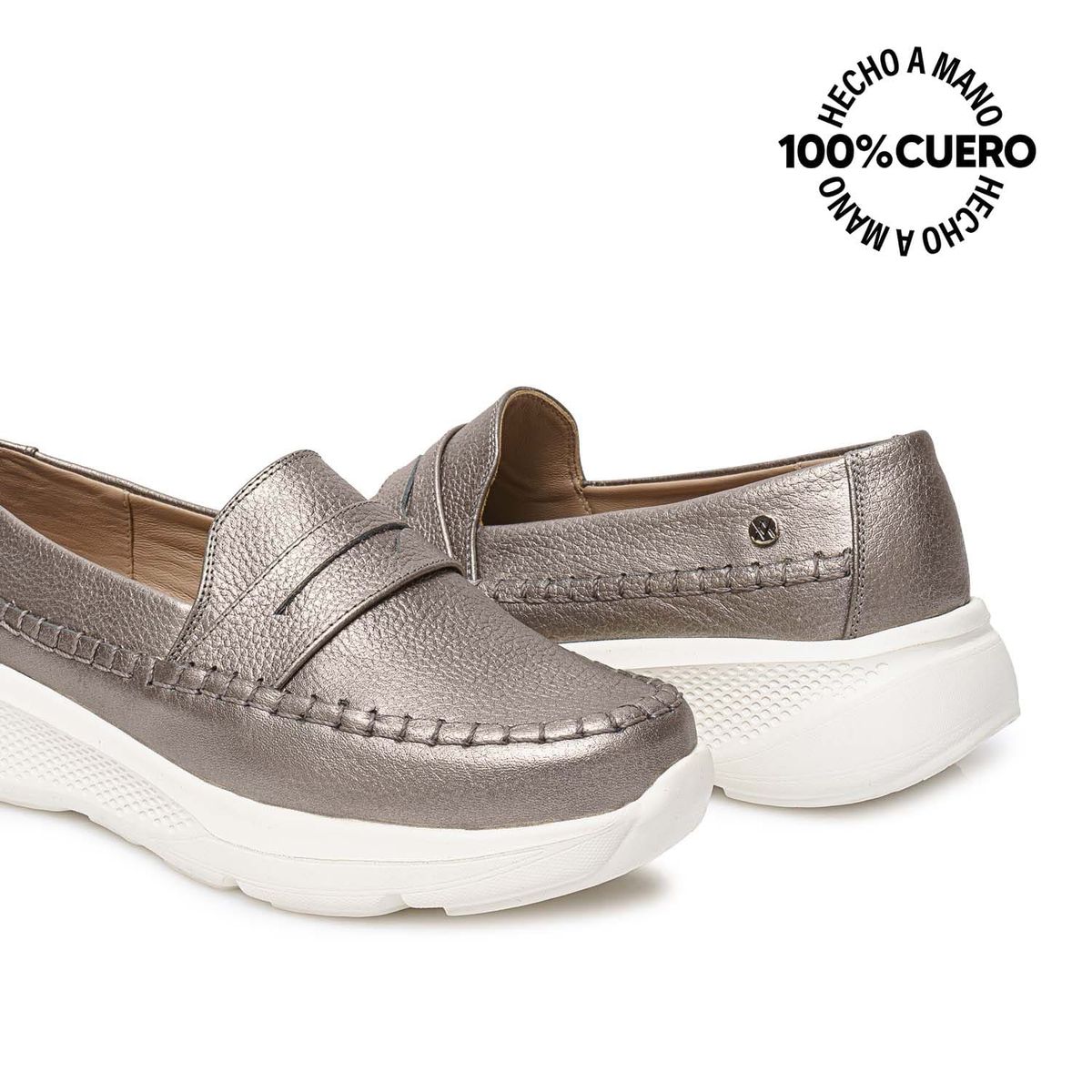 VIALE - Zapato Mocasín Casual SHAM-2511 PlataQuem Viale Cuero