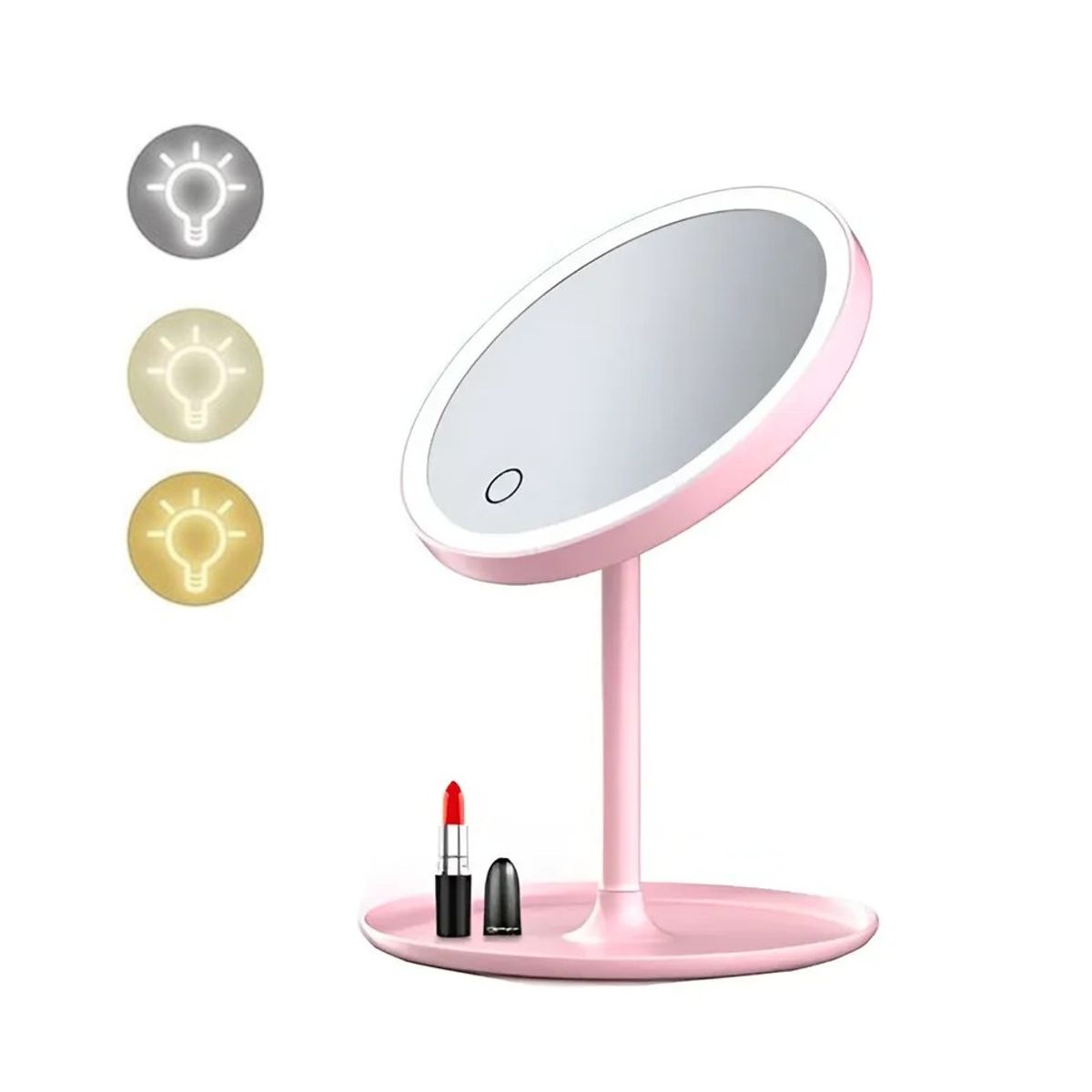 GENERICO - Espejo de Maquillaje Recargable con 3 tonos de luz Tactil