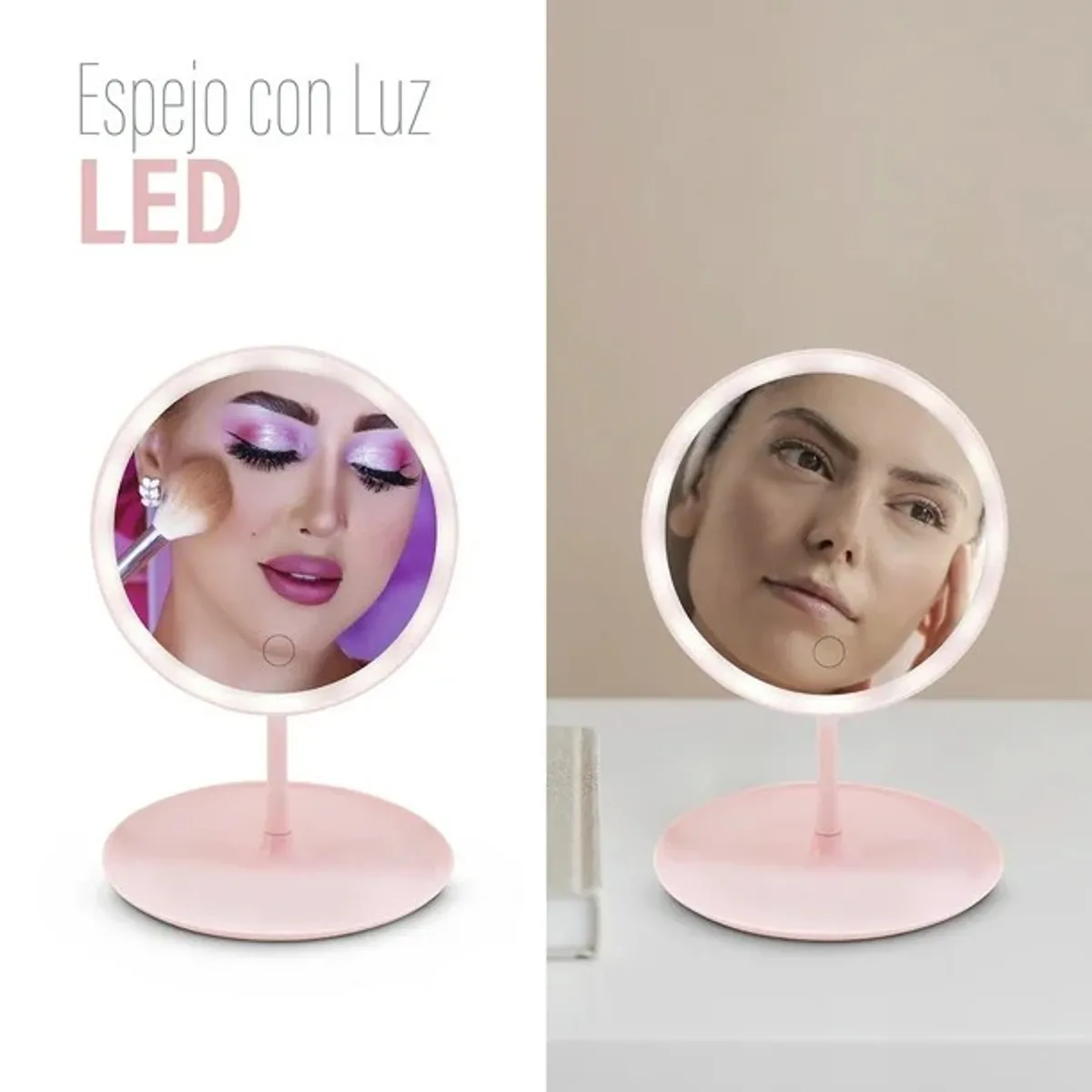 GENERICO - Espejo de Maquillaje Recargable con 3 tonos de luz Tactil