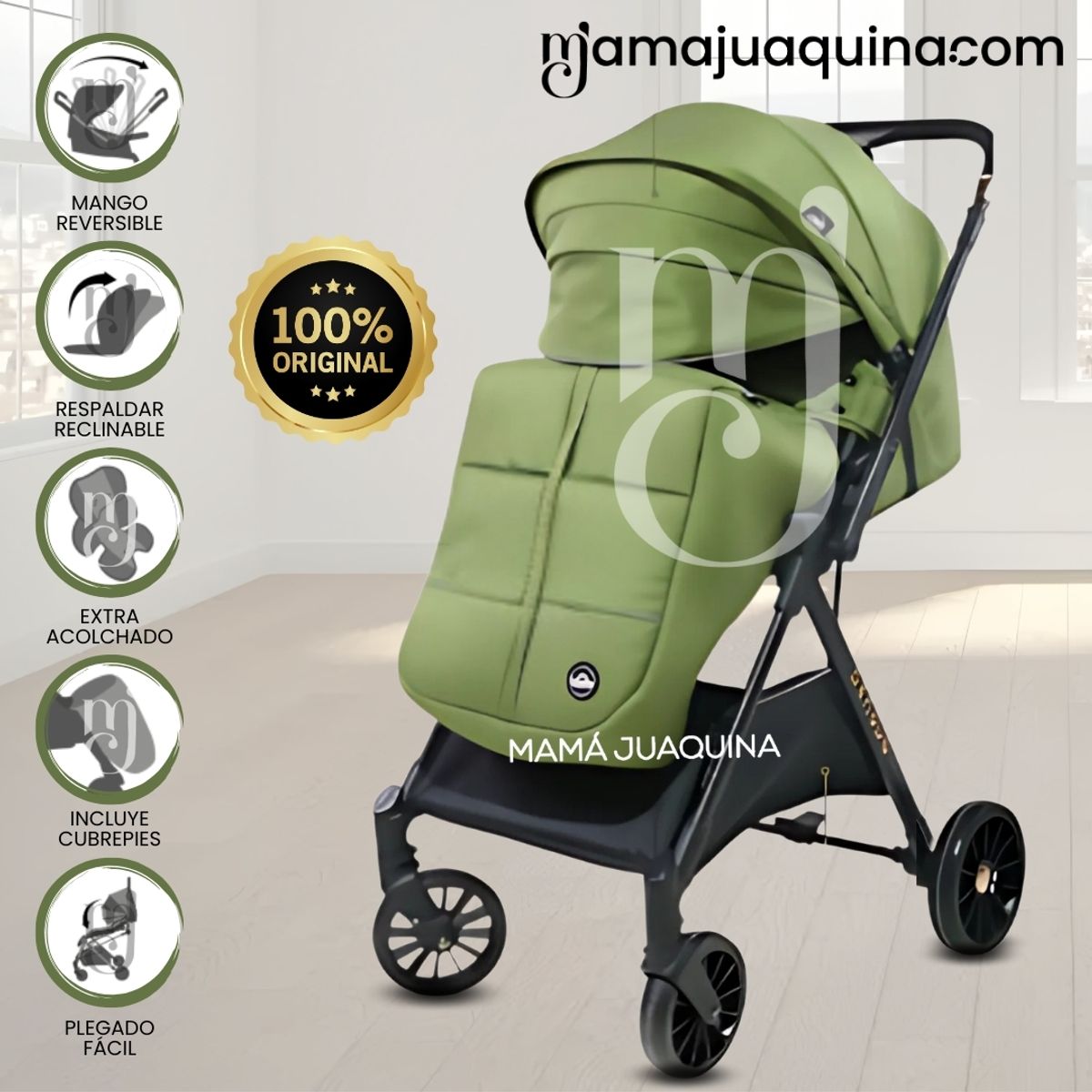 BABY - Coche Maleta de Lujo «GENOVIA» Mango Reversible Green