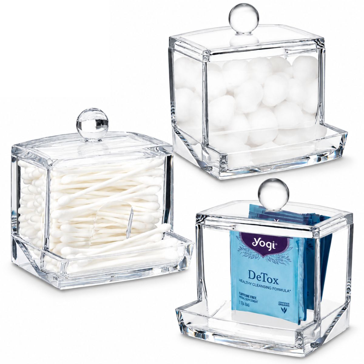 MINARI - Pack x3 Organizador Acrílico Dispensador de Hisopos A170