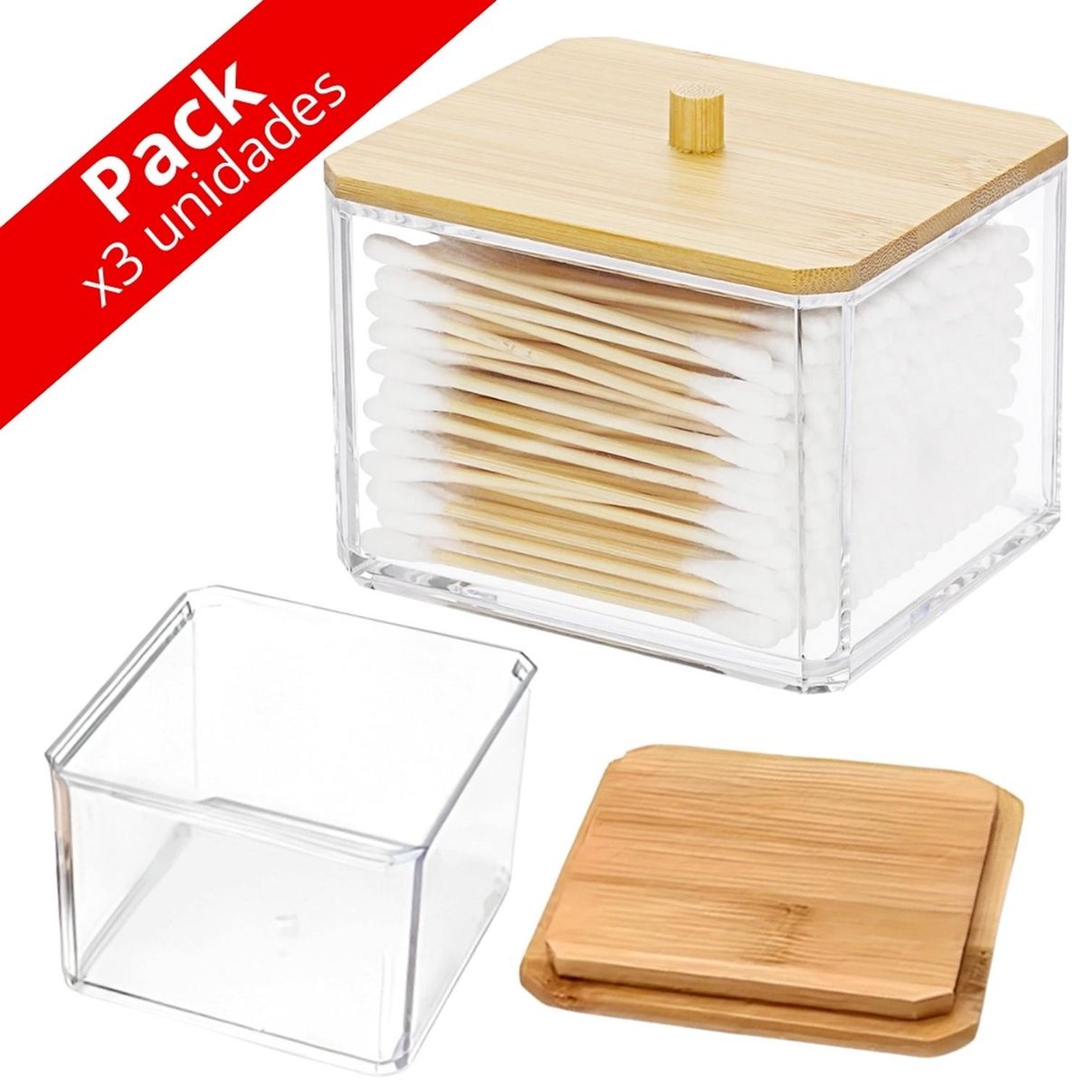 MINARI - Pack x3 Organizador Acrílico Dispensador de Hisopos A172