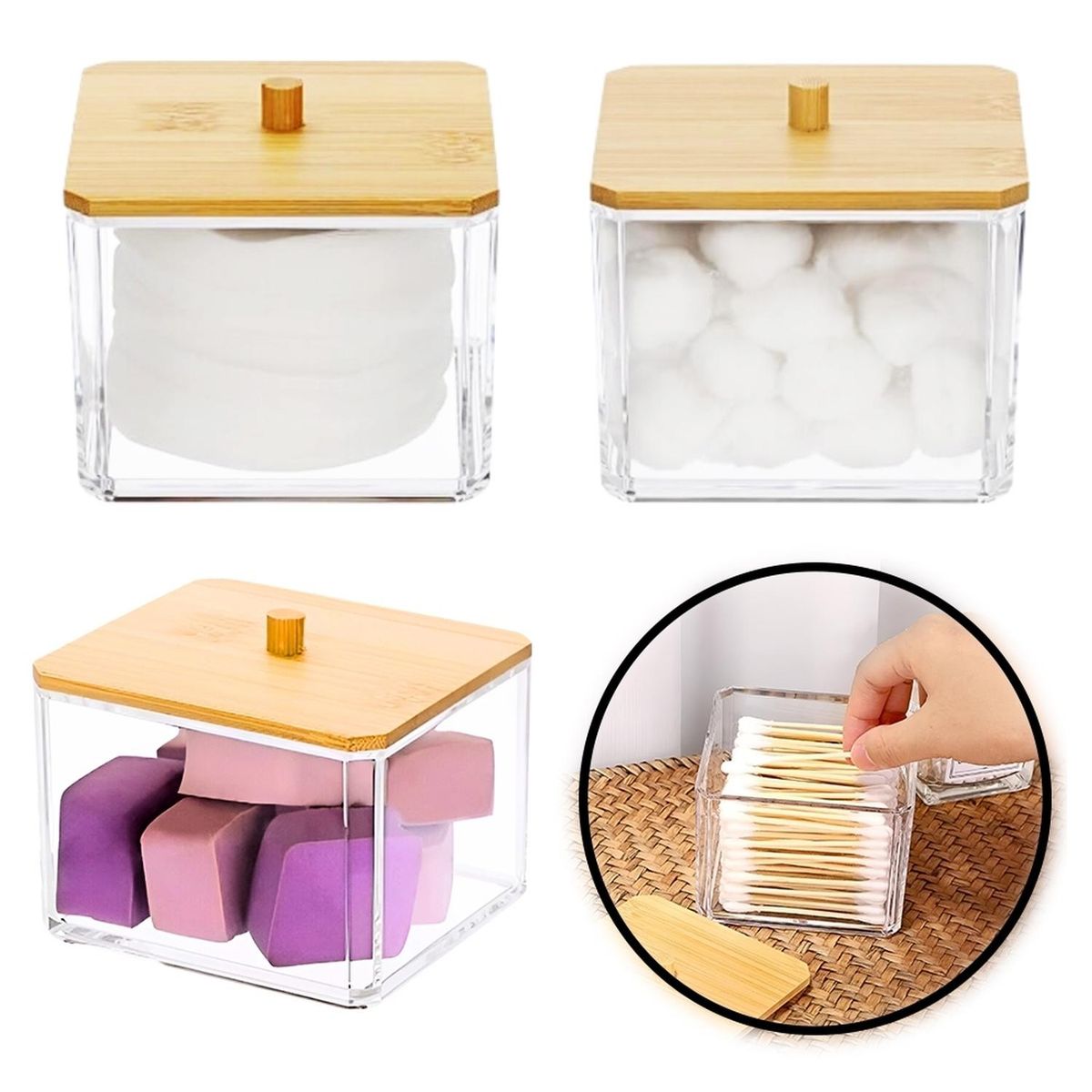 MINARI - Pack x3 Organizador Acrílico Dispensador de Hisopos A172