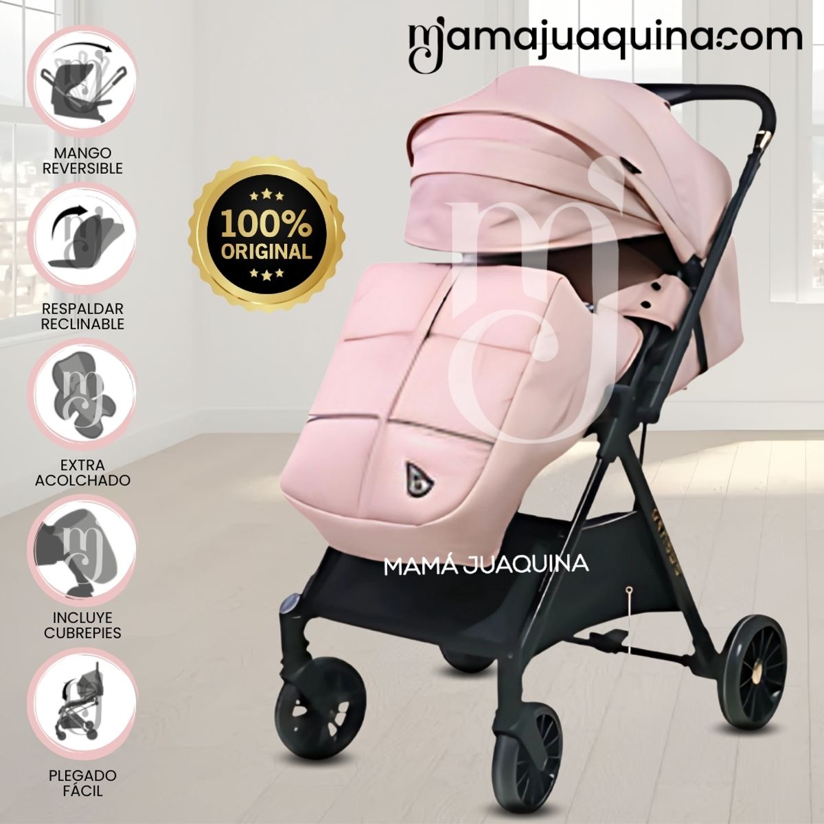 BABY - Coche Maleta de Lujo «GENOVIA» Mango Reversible Pink