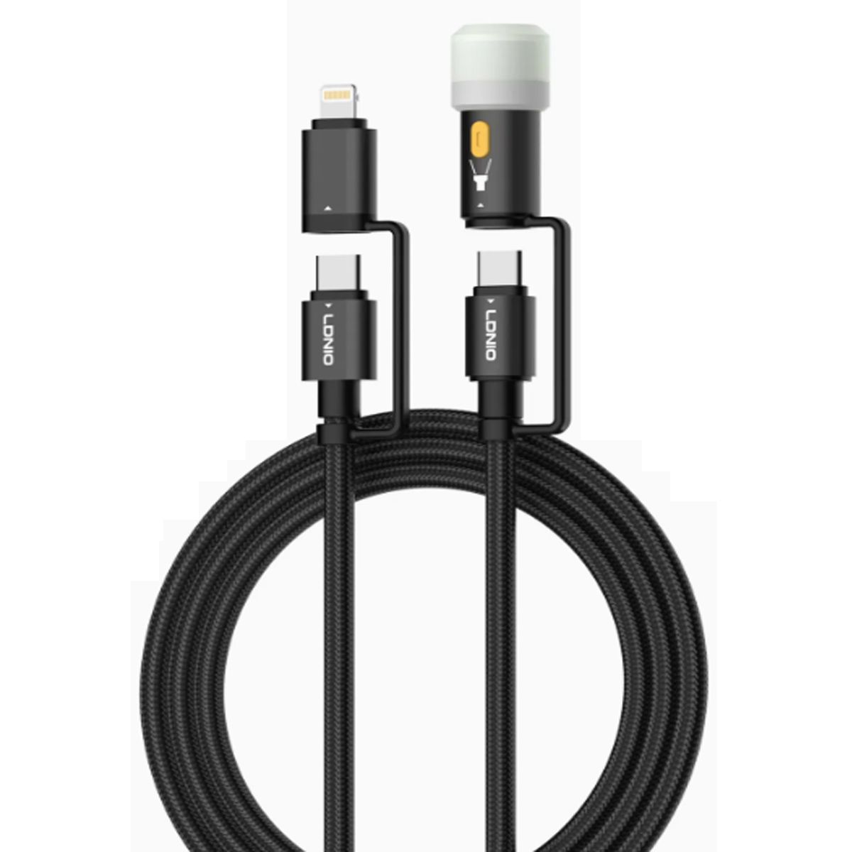 LDNIO - Cable Ldnio LC19 Múltiple con Mini Linterna LED 65W USB-C to C y Lighting