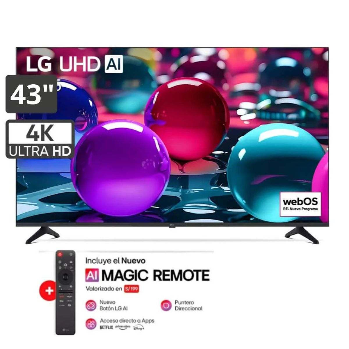 LG - Televisor Smart UHD 43 pulgadas LG AI 4K 43UA7300PSB 2025 + Magic Remote