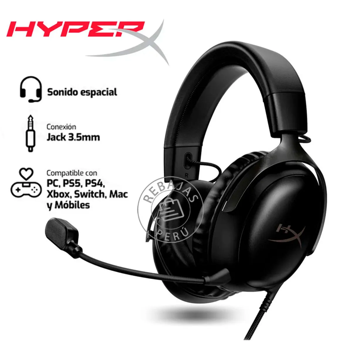 HYPERX - Audífonos Gamer HyperX Cloud III Negro con Micrófono DTS Spatial Audio