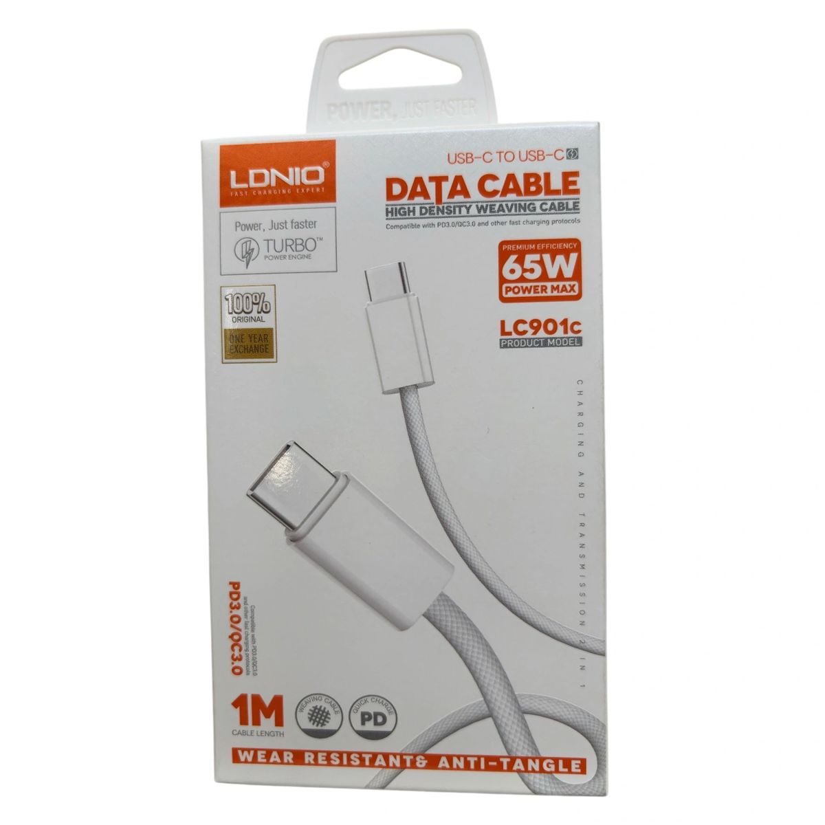 LDNIO - Cable Nylon LDNIO LC901C 1M 65W Tipo C a C para iPhone Serie 15 16