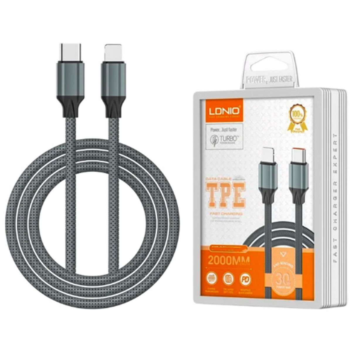 LDNIO - Cable Ldnio 30W Tipo-C A Lighting 2m Nylon LC442i - Gris