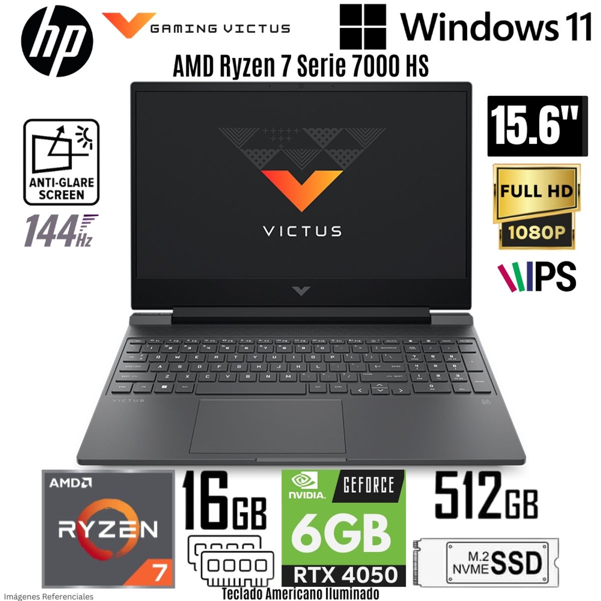 HP - Laptop HP Victus 15-FB3093DX AMD Ryzen 7 7445HS 16GB RAM 512GB SSD RTX 4050-6GB 15.6"  FHD Win 11