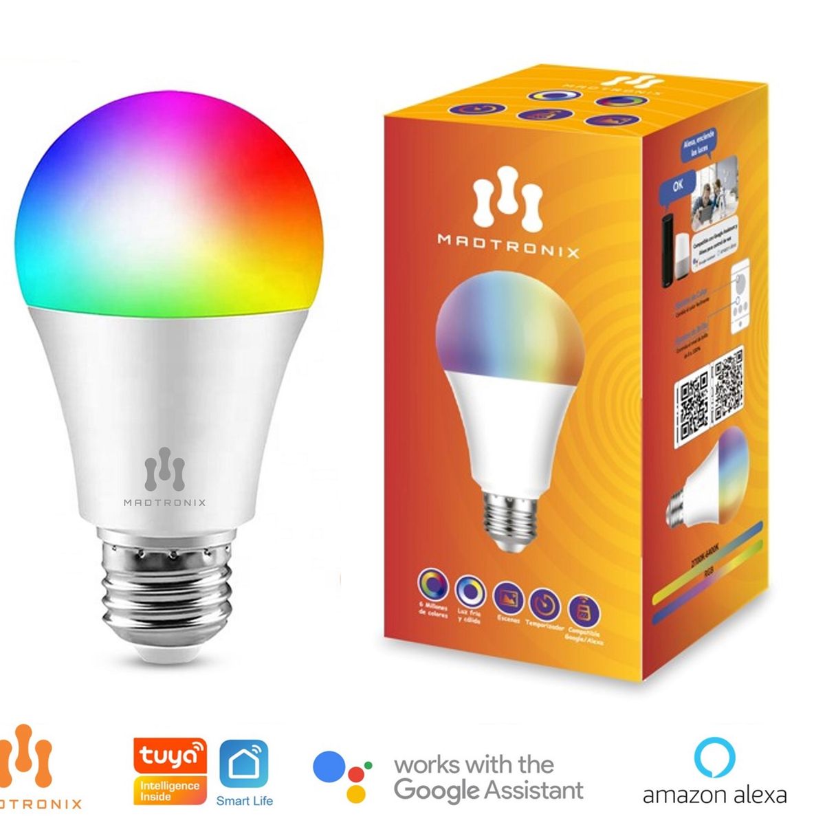 MADTRONIX - Pack Foco  Enchufe Inteligente con Alexa y Google y Camara IP Exterior