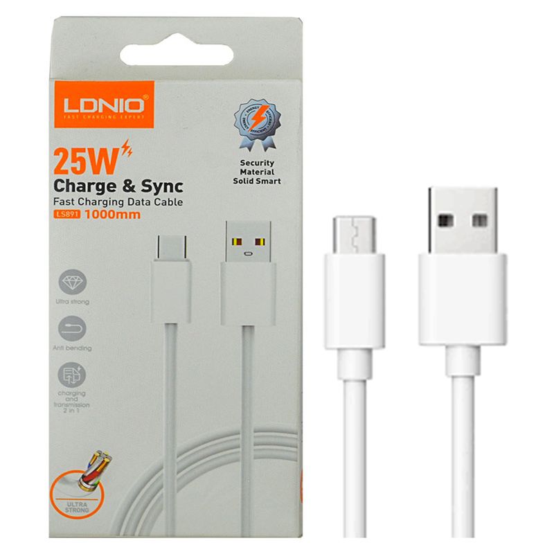 LDNIO - Cable De Carga 2M Micro USB-V8 de 25w Ldnio LS892 Blanco