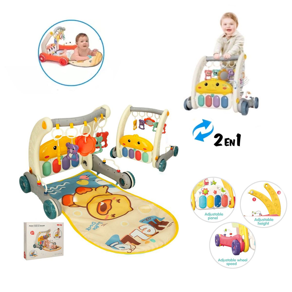 OEM - Gimnasio Andador con Piano Musical para Bebes 2 en 1 Gris
