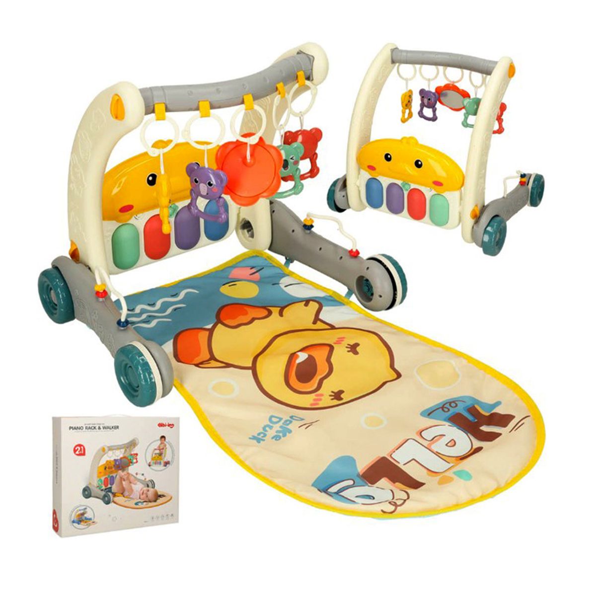 OEM - Gimnasio Andador con Piano Musical para Bebes 2 en 1 Gris